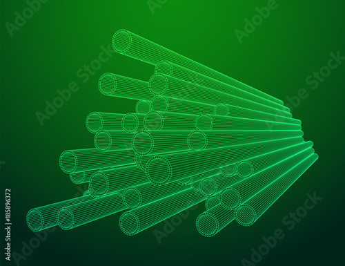 Wireframe low poly mesh construction metallurgy round tubes profile vector illustration