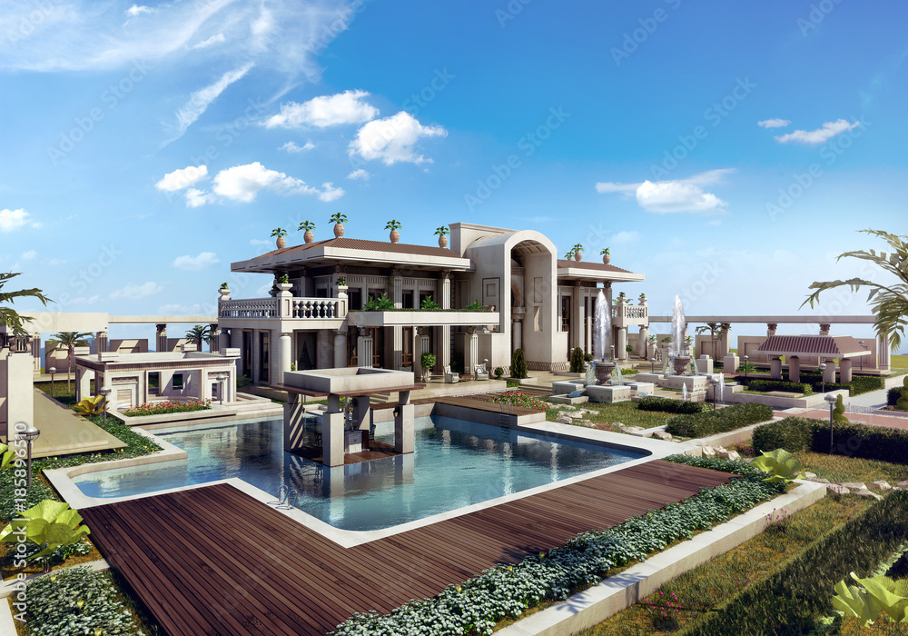 classic luxury  villa - 3d rendering