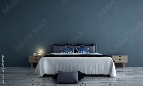 3D rendering interior design of minimal bedroom and concrete wall texture background 