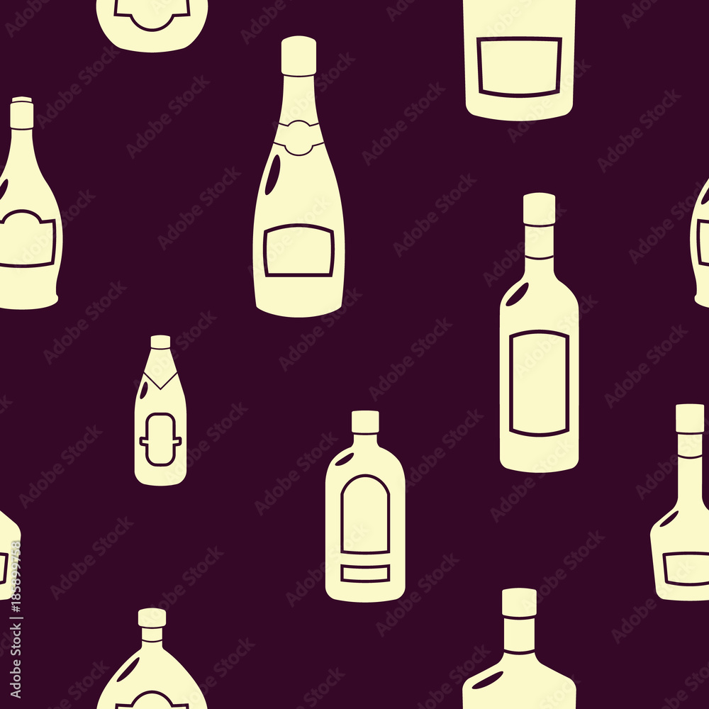 Seamless pattern with vector alcohol bottles for your design