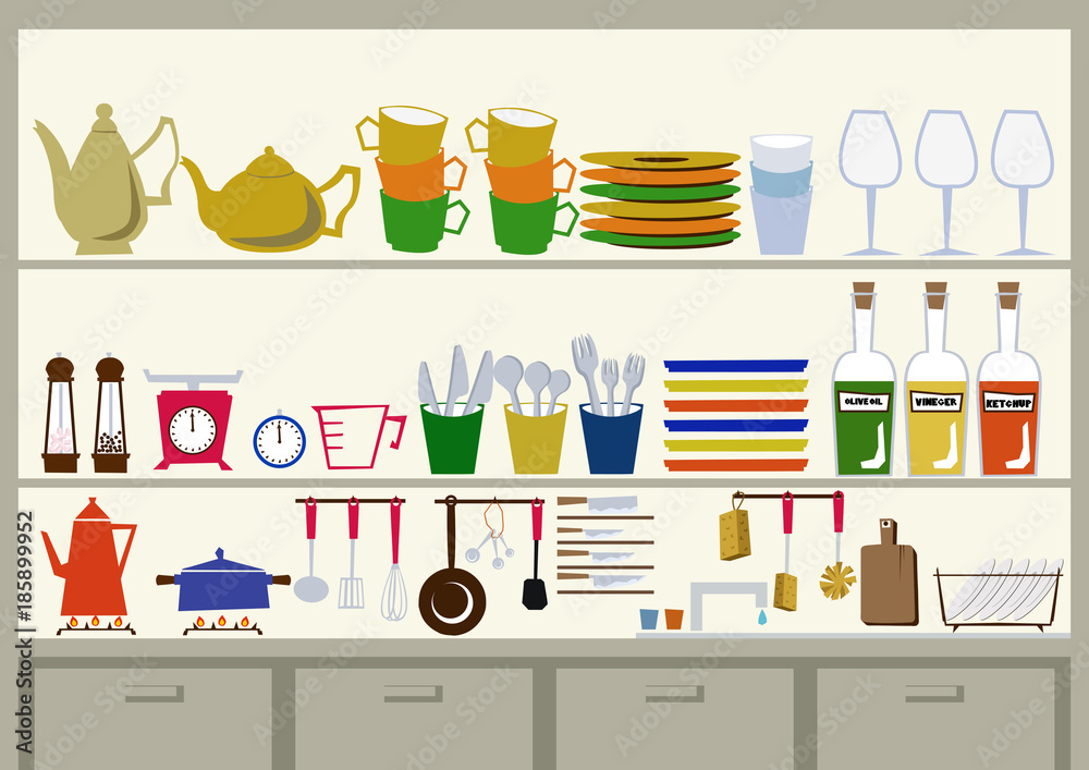 キッチン用品のイメージ。クリップアート。道具。日用品。