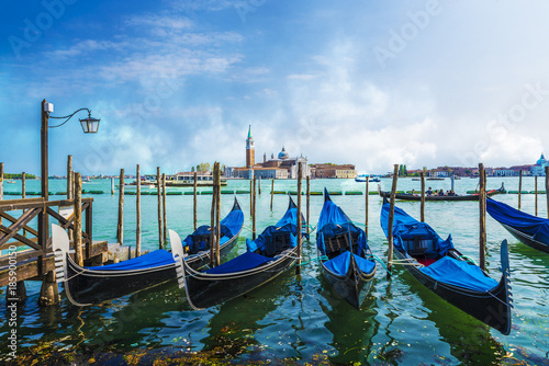 San Giorgio Maggiore church and Gondolas in Venice, Italy. © Balate Dorin