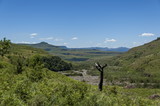 Dry course of one river from Thukela waterfall in Drakensberg mountain, South Africa