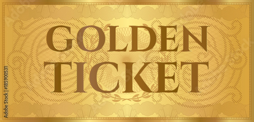 Gold ticket, golden token (coupon) isolated on white background. Useful for any festival, party, cinema, event, entertainment show