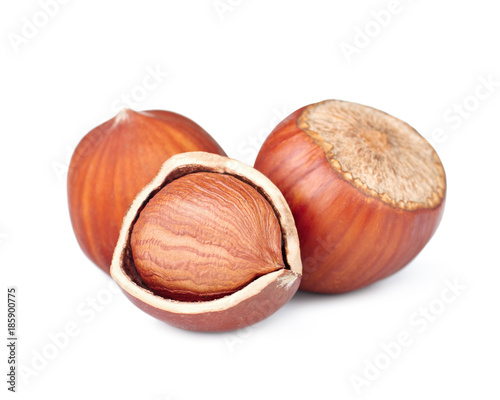 Hazelnuts isolated on white background as package design elements.