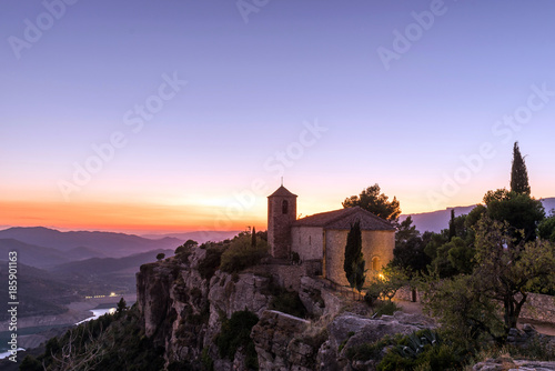View of the Romanesque church of Santa Maria de Siurana, in Siurana, Tarragona, Spain. Copy space for text photo