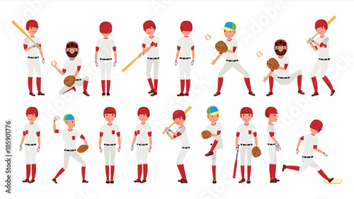 Professional Baseball Player Vector. Powerful Hitter. Dynamic Action On The Stadium. Isolated On White Cartoon Character Illustration