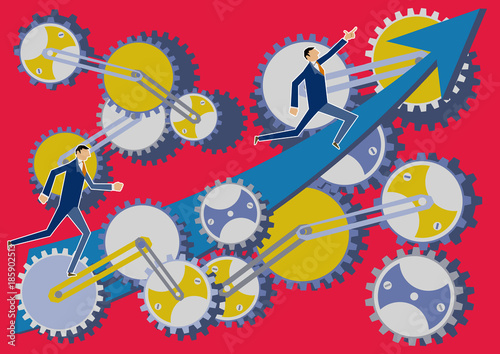 歯車とビジネスパーソンのクリップアート。ビジネスのイメージ。