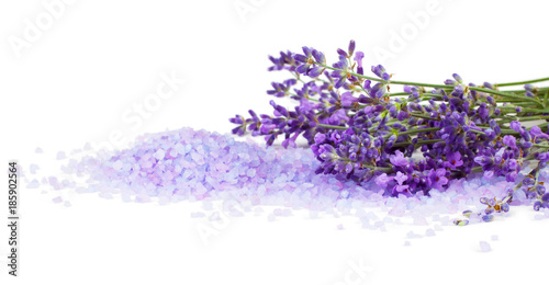 Lavender with sea salt isolated on white background