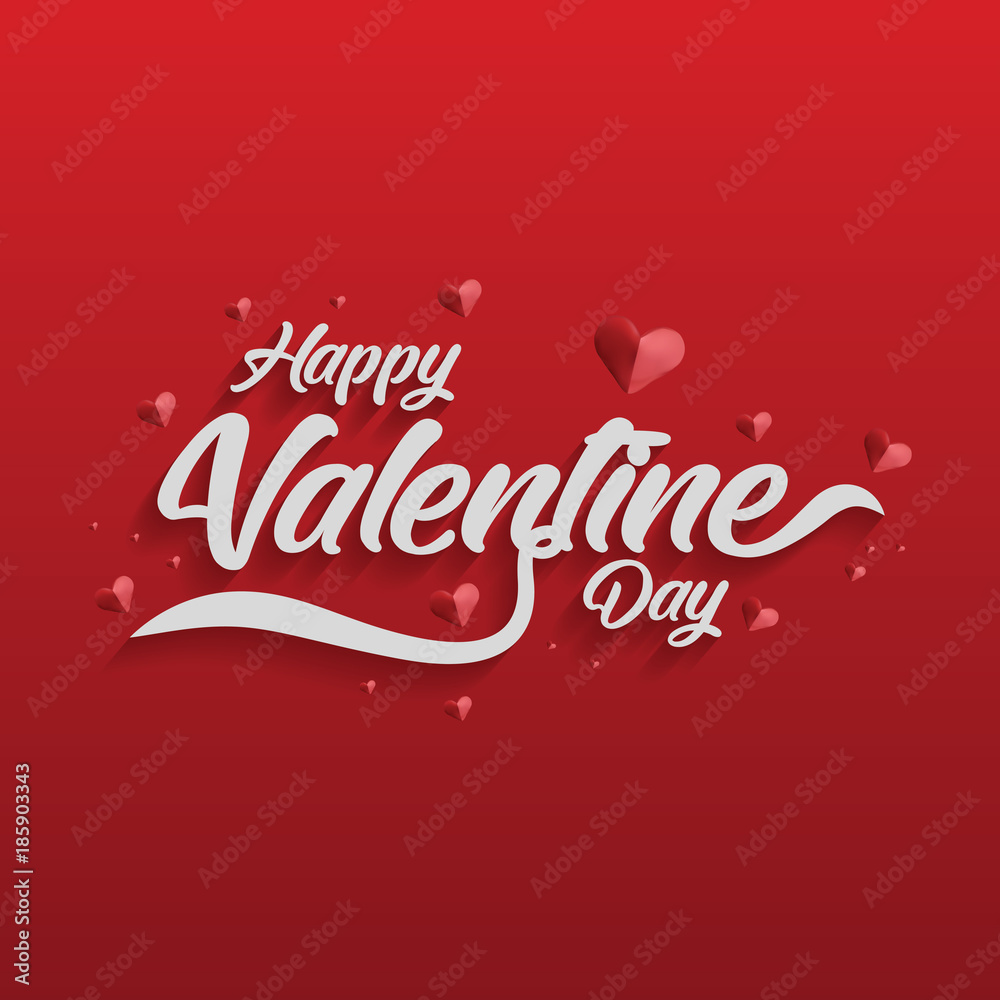 Valentines Day typography poster with handwritten, calligraphy text, isolated on Red background. Vector Illustration, Love