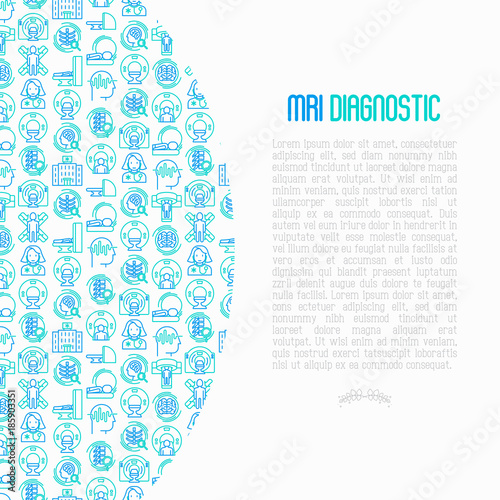 MRI diagnostics concept with thin line icons. Modern vector illustration of laboratory equipment for web page template, print media, banner.