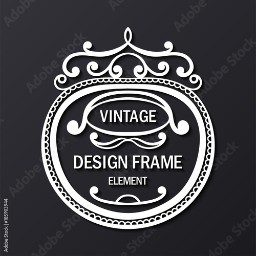Vintage luxury white ornamental frame on dark background. Template for design. Vector illustration