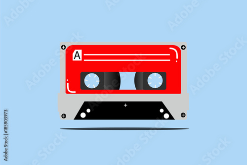 Vector illustration of audio cassette tape on blue background