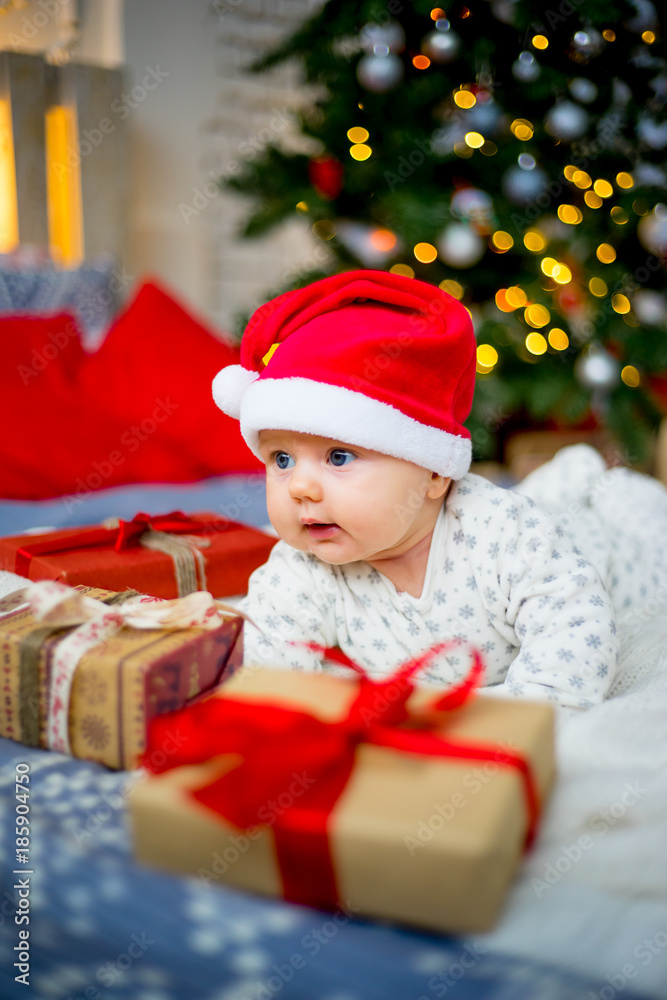 Baby in a christmas hat Baby in a christmas hat