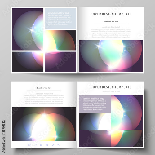 Business templates for square bi fold brochure, magazine, flyer, booklet or annual report. Leaflet cover, abstract vector layout. Retro style, mystical Sci-Fi background. Futuristic trendy design.