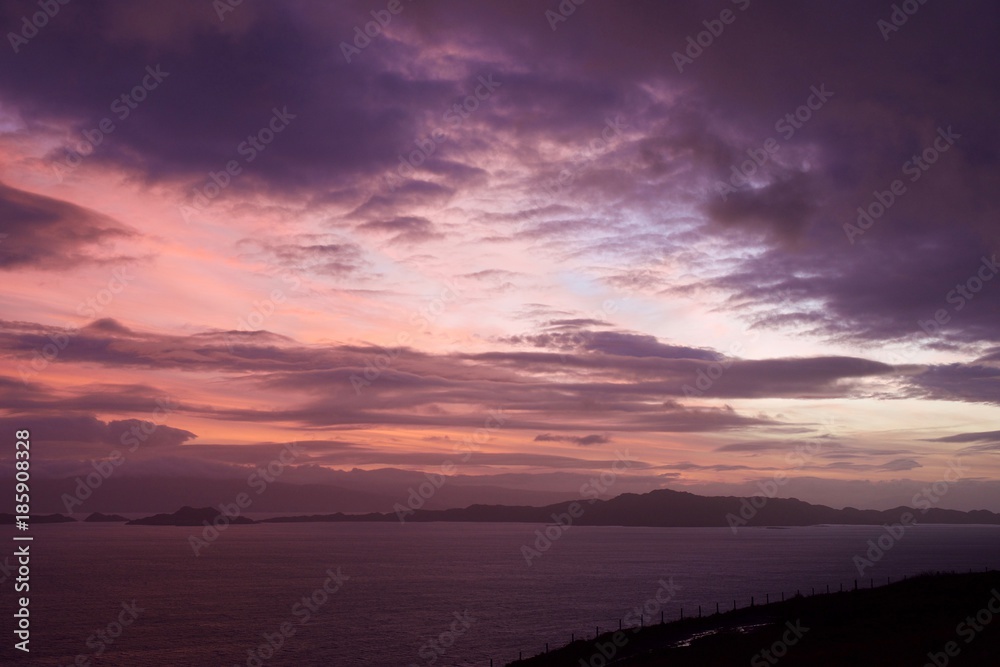 Stunning pink sunrise on Isle of Skye