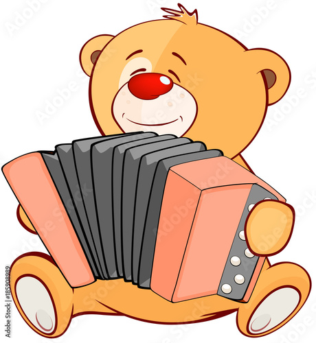  Illustration of a Stuffed Toy Bear Cub Accordionist. Cartoon Character 