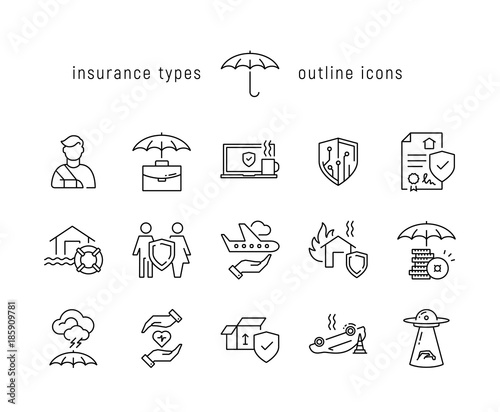 Insurance types black line icons