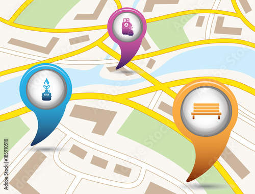 Set of tourism service map pointers on map