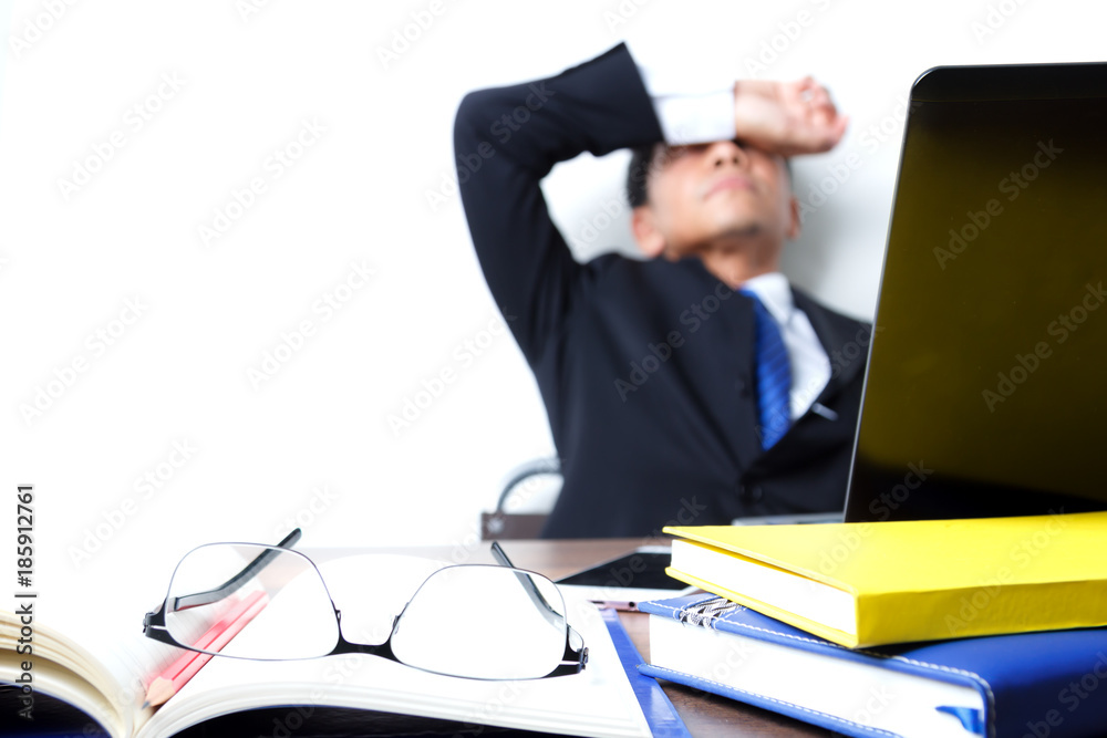 Businessman in stressful mood on wakeup time