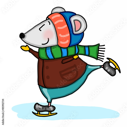 cute mouse ice skating cartoon illustration photo