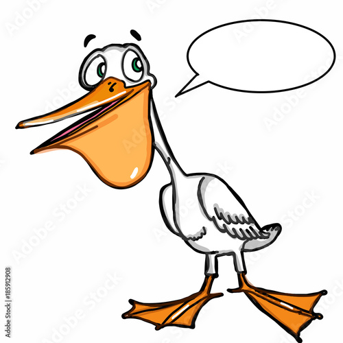 cute pelican  cartoon illustration drawing and speakin photo