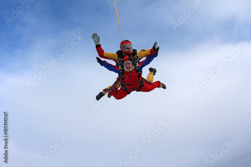 Tandem skydiving in the sky.