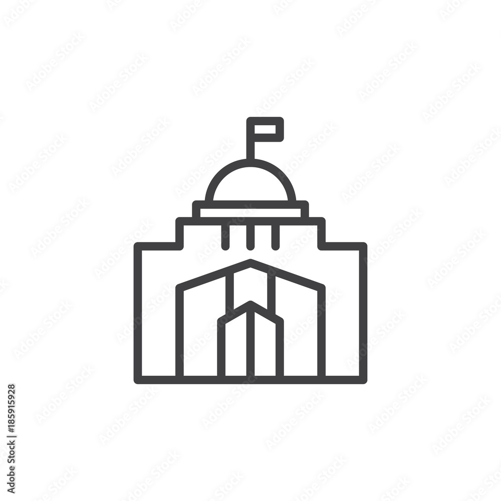 City hall building line icon, outline vector sign, linear style pictogram isolated on white. Capitol symbol, logo illustration. Editable stroke