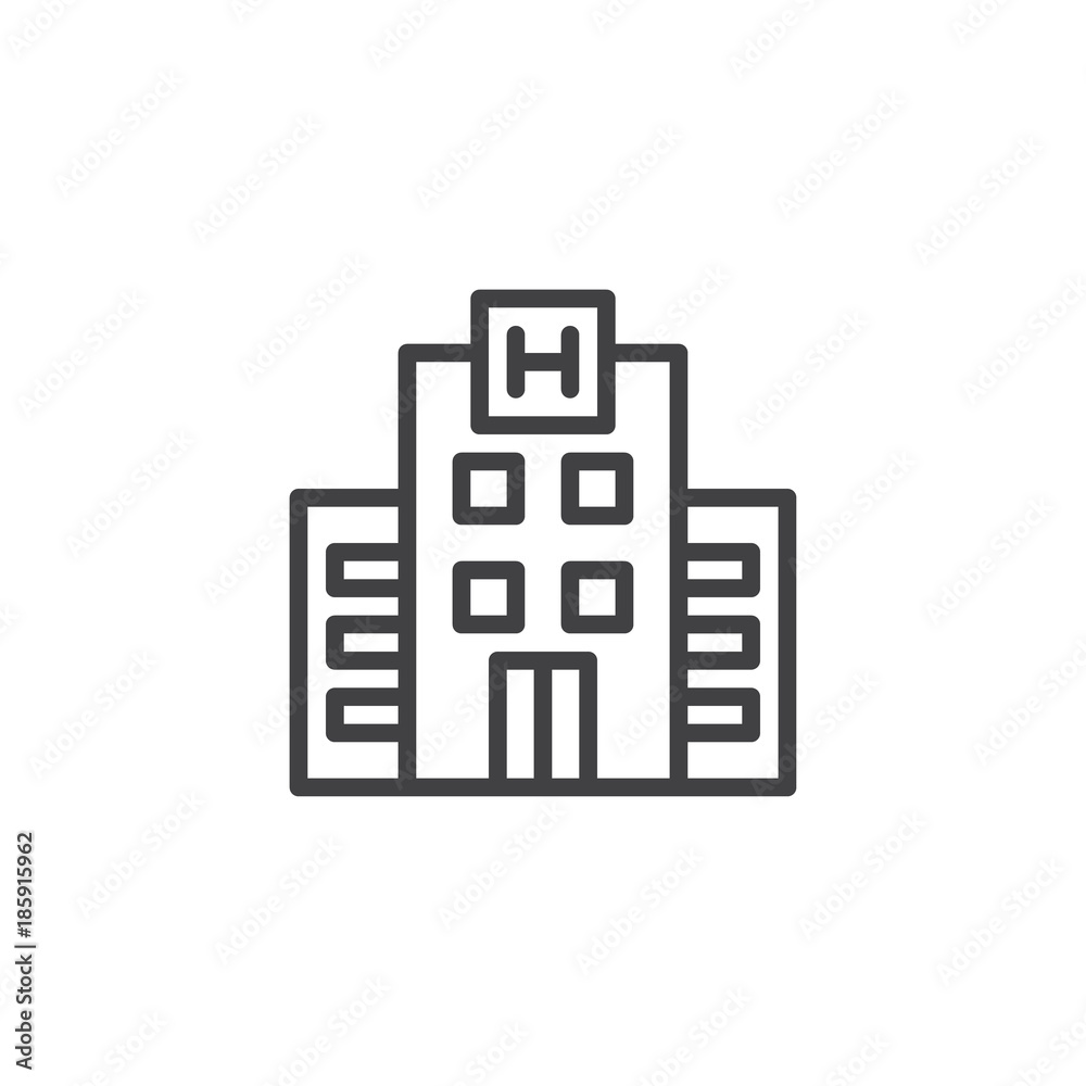 Hotel building line icon, outline vector sign, linear style pictogram isolated on white. Symbol, logo illustration. Editable stroke