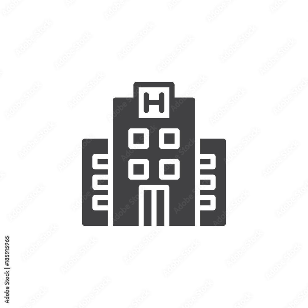 Hotel building icon vector, filled flat sign, solid pictogram isolated on white. Symbol, logo illustration