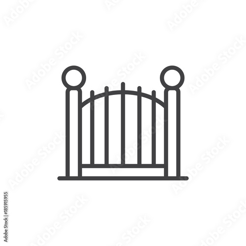 Decorative gate line icon, outline vector sign, linear style pictogram isolated on white. Park fence symbol, logo illustration. Editable stroke