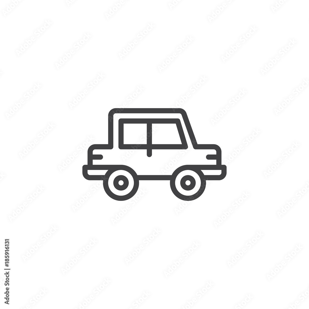 Car line icon, outline vector sign, linear style pictogram isolated on white. Transportation symbol, logo illustration. Editable stroke Car line icon, outline vector sign, linear style pictogram isolated on white. Transportation symbol, logo illustration. Editable stroke