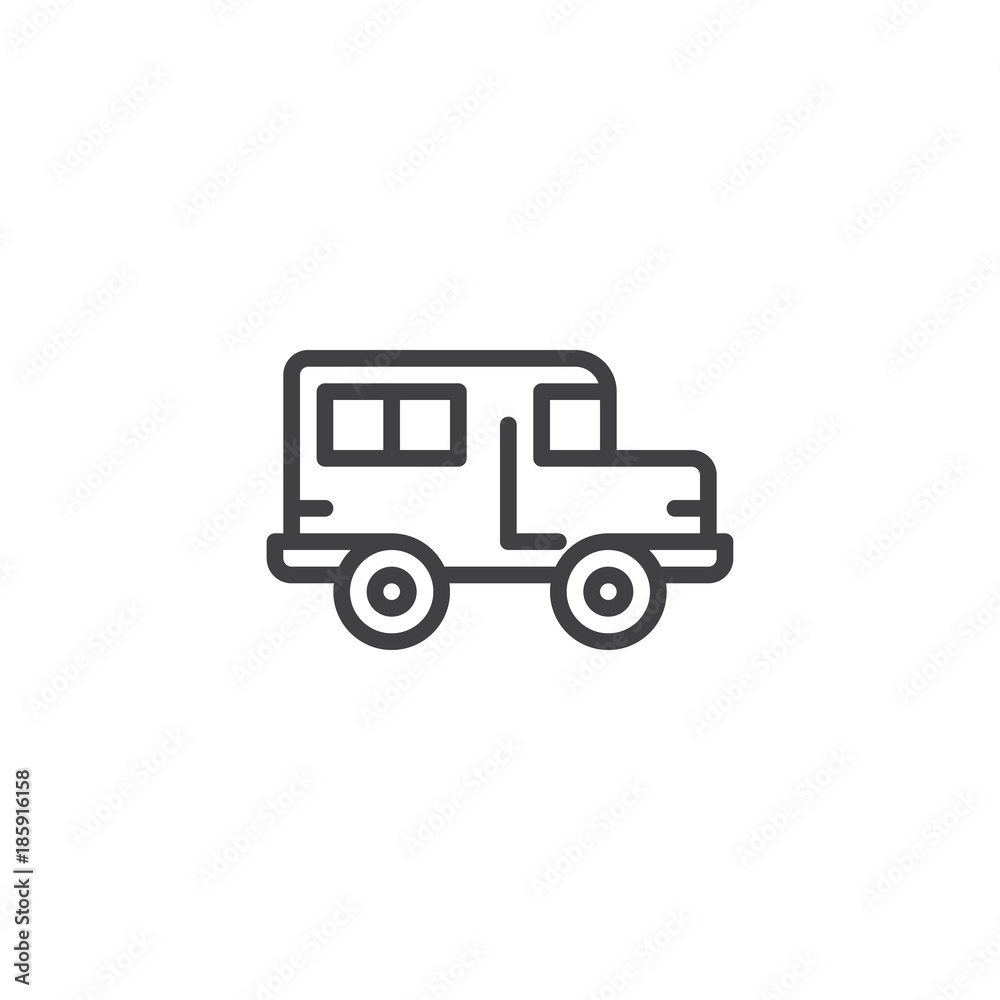School bus line icon, outline vector sign, linear style pictogram isolated on white. Symbol, logo illustration. Editable stroke