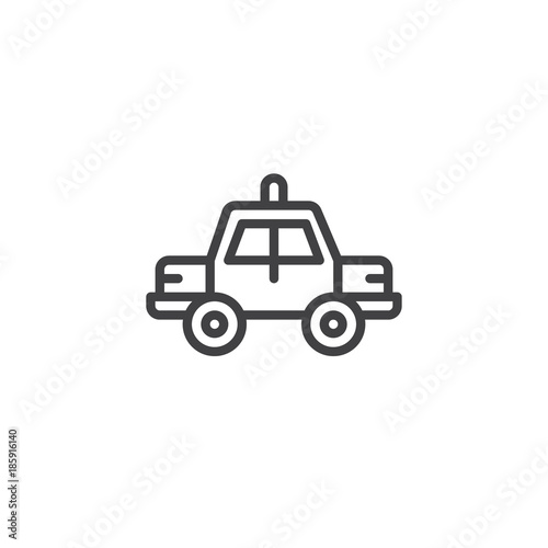 Police car line icon, outline vector sign, linear style pictogram isolated on white. Symbol, logo illustration. Editable stroke
