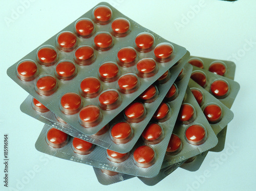 Close up of red pills in a blister