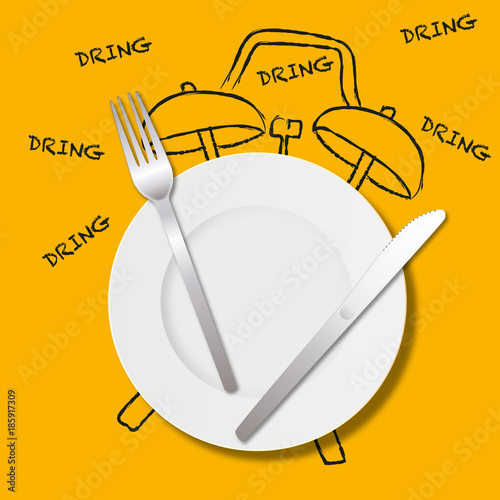 Manger - déjeuner - midi - pause déjeuner - réveil - concept - heure - repas - pause - menu - assiette