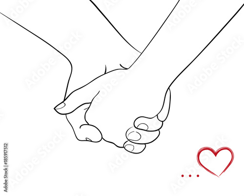 Young couple is holding hands on valentines day 
