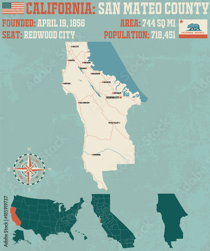 Large and detailed map of San Mateo county in California. photo