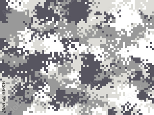  Digital pixel camouflage pattern. Military texture background. Gray army camouflage