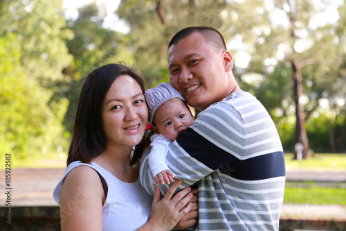 Lovely outdoor portrait of Asian family