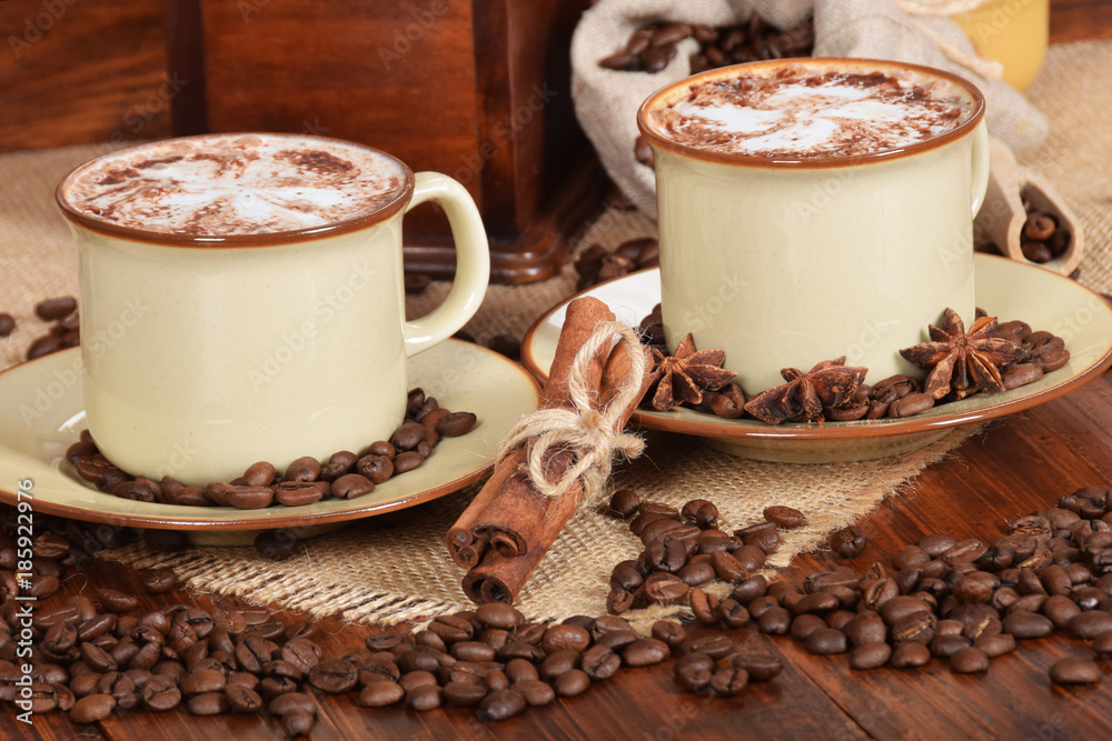 coffee with milk foam and chocolate coffee with milk foam and chocolate