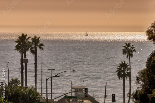 Fotografie Will Rogers state beach sunset in Pacific Palisades, California,  as seen from Temescal Canyon Road