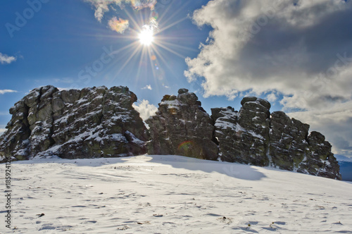 Giant rocks at the Manpupuner Plateau, Northern Ural. One of the seven wonders of Russia