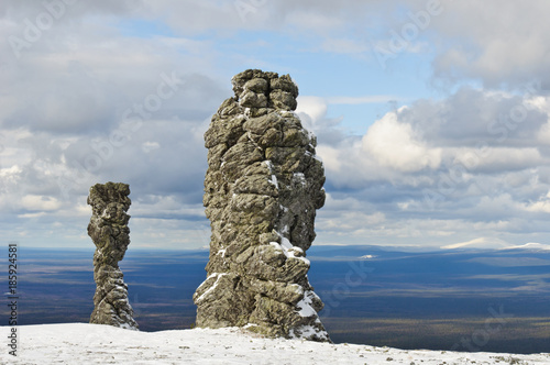 Giant rocks at the Manpupuner Plateau, Northern Ural. One of the seven wonders of Russia