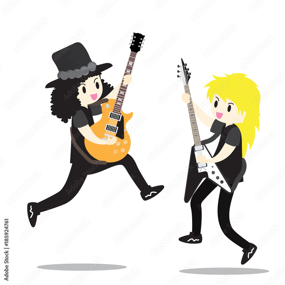 Young boy playing Electric guitar Happy Love music Vector illustration isolated on background Young boy playing Electric guitar Happy Love music Vector illustration isolated on background