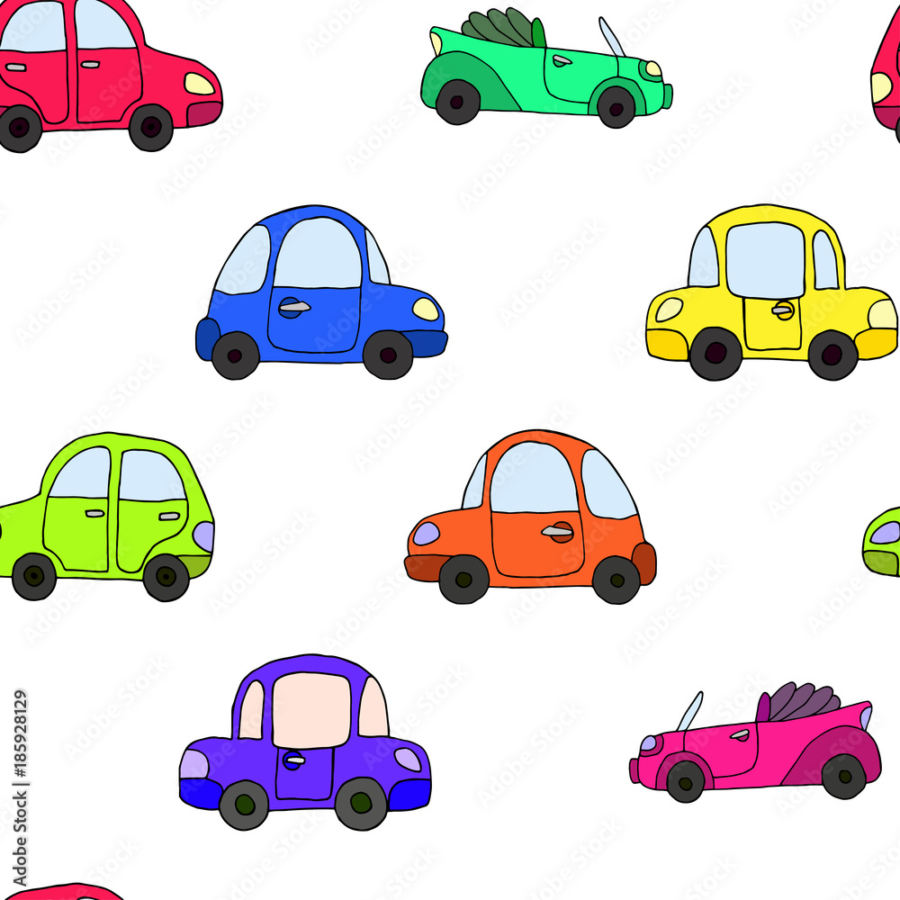 Seamless pattern of cartoon colorful retro car isolated on white Seamless pattern of cartoon colorful retro car isolated on white