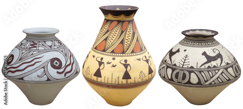 Vases with native american pattern vase isolated on white background