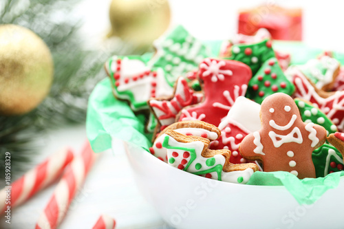 Homemade christmas gingerbread cookies in bowl