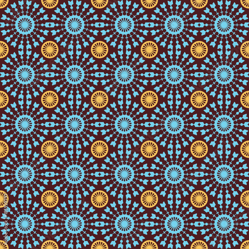 Abstract geometric seamless pattern. Blue and orange style pattern with circle and line.