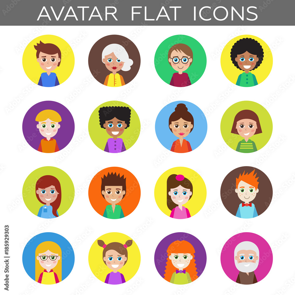 Set of people icons for avatars. Template for style design. Set of people icons for avatars. Template for style design.